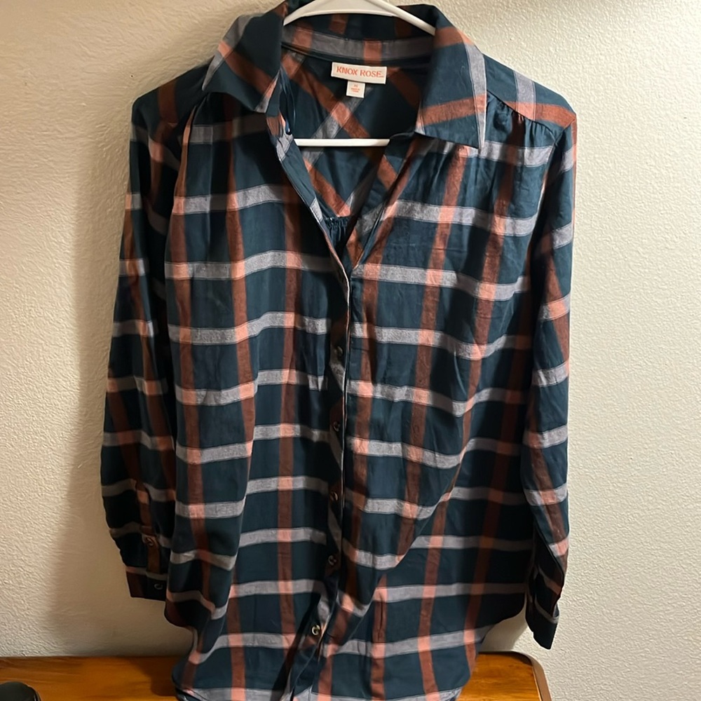 Dark Teal Plaid Blouse
